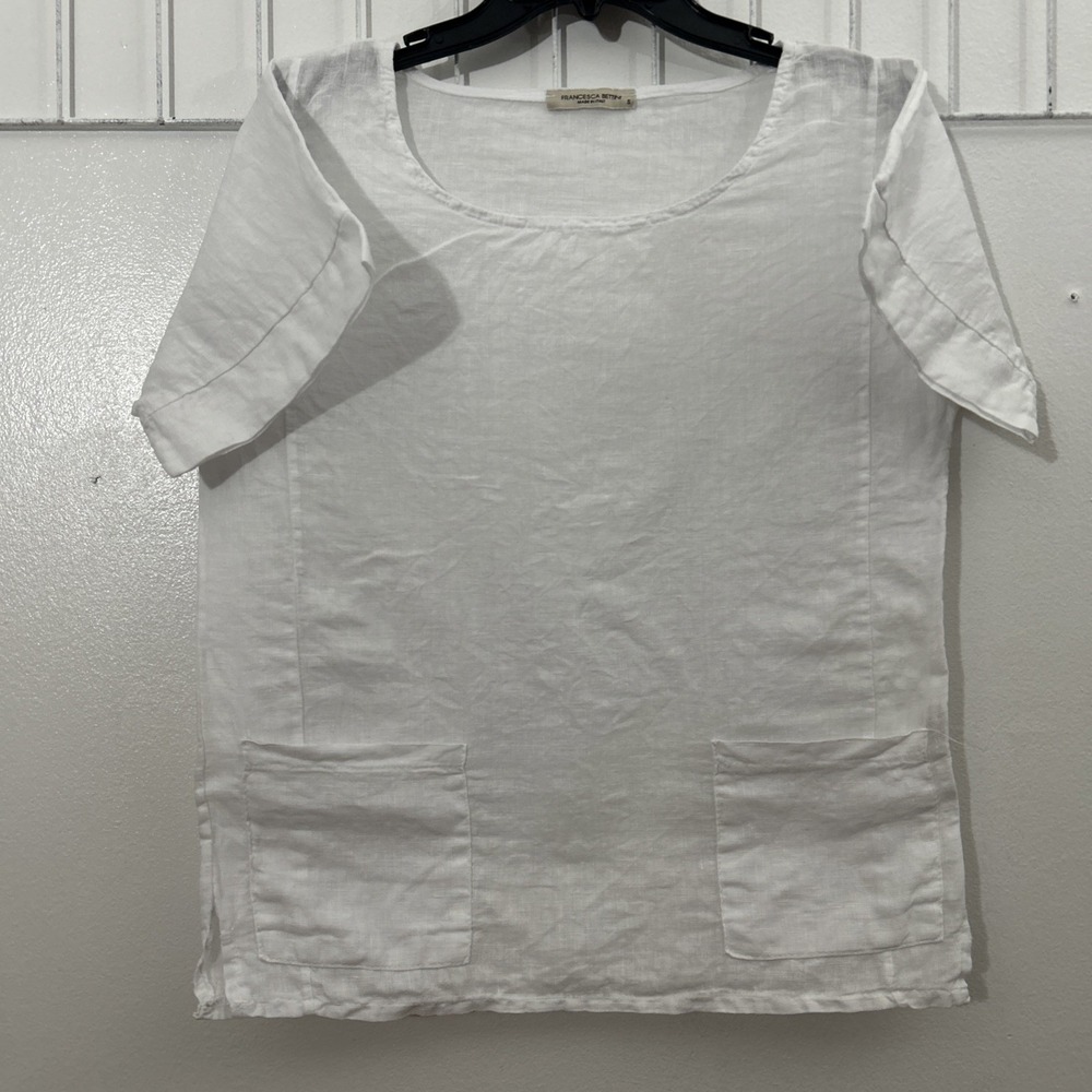 FRANCESCA BETTINI Women S Small Shirt Blouse‎ Top 100% Linen Minimalist 6238